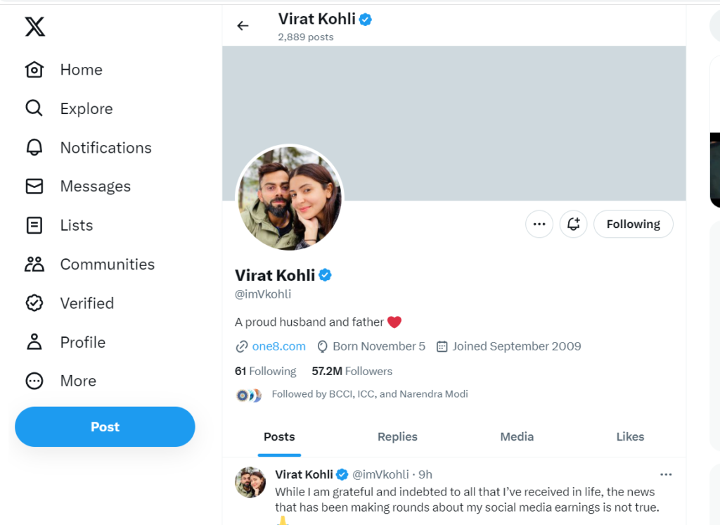Virat Kohli Twitter Handle